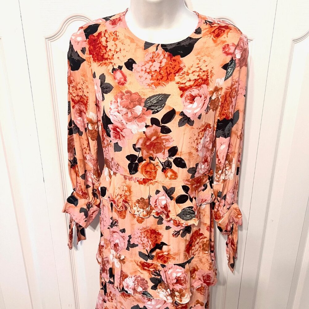 Anthropologies JAASE-Maxi Peach/Floral Long Tiered Ruffle X Small Dress-Boho - Picture 7 of 16
